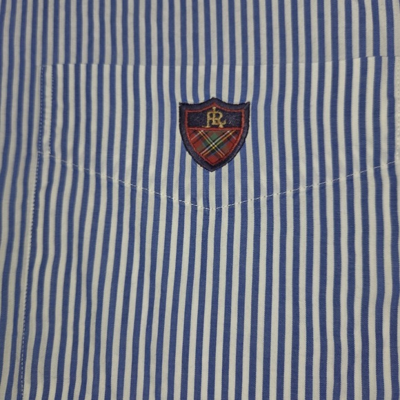 Ralph Lauren Tilden Dress Shirt Men's Large Blue Stripe Cotton Shield Crest Logo - Picture 7 of 8